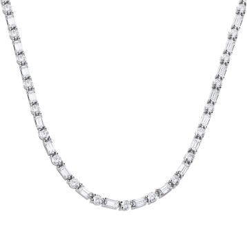 Silver with White Zirconia Baguette & Round Necklace