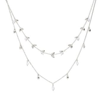 Silver with White Zirconia Marquise & Multi-Stone Double Row Necklace